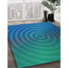 Patterned Dark Turquoise Green Rug in Family Room, pat589lblu