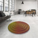 Round Patterned Brown Red Rug in a Office, pat589org