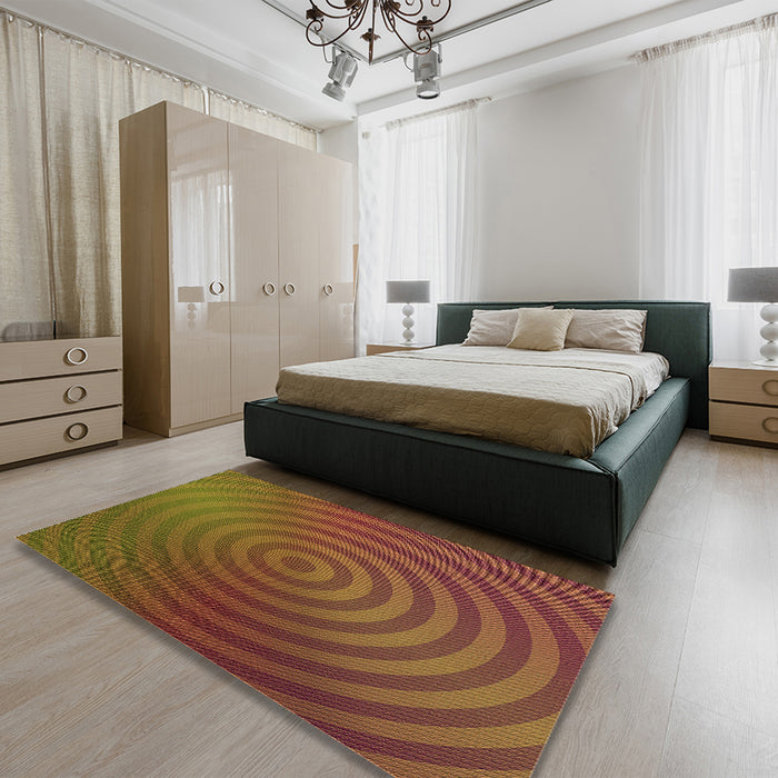 Patterned Brown Red Rug in a Bedroom, pat589org