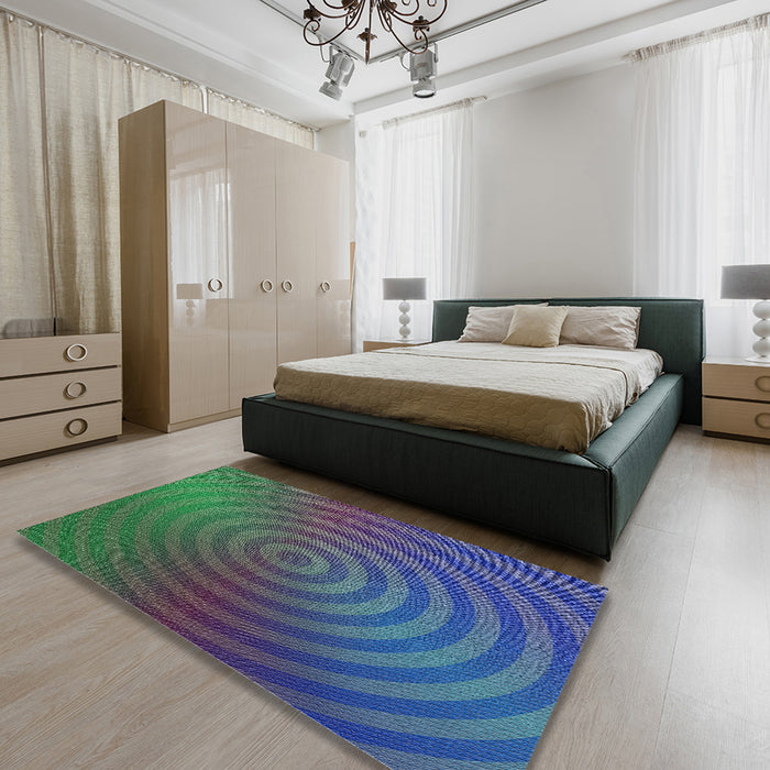 Machine Washable Transitional Sea Green Rug in a Bedroom, wshpat589