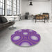 Round Machine Washable Transitional Bright Purple Rug in a Office, wshpat58