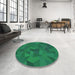 Round Patterned Medium Teal Green Rug in a Office, pat590grn