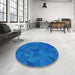 Round Patterned Blue Orchid Blue Rug in a Office, pat590lblu