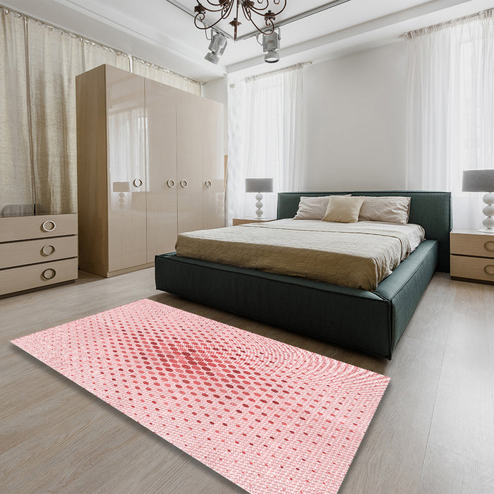 Patterned Pastel Red Pink Rug in a Bedroom, pat591rd