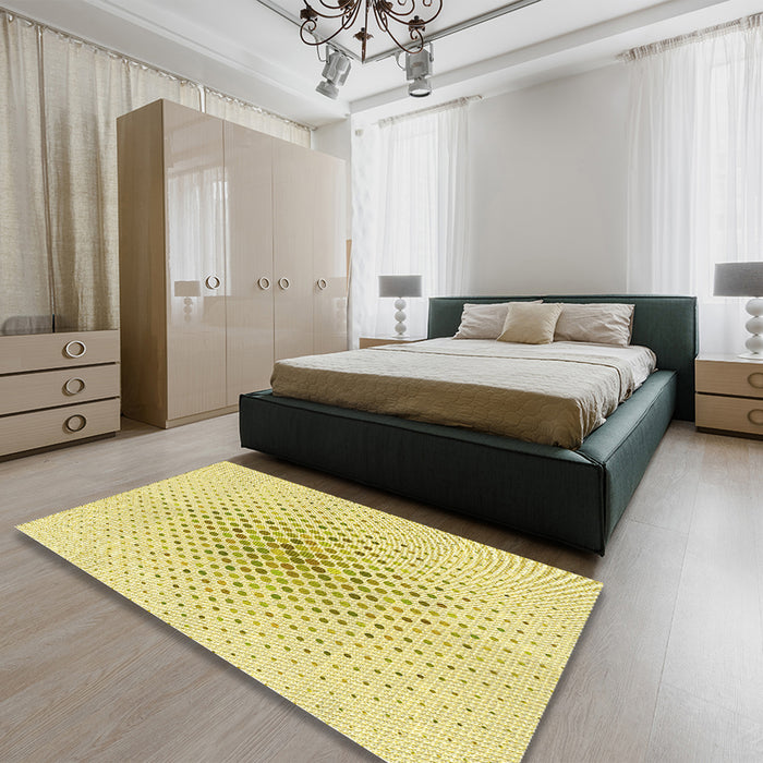 Round Machine Washable Transitional Sun Yellow Rug in a Office, wshpat591yw
