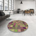 Round Patterned Brass Green Rug in a Office, pat592brn