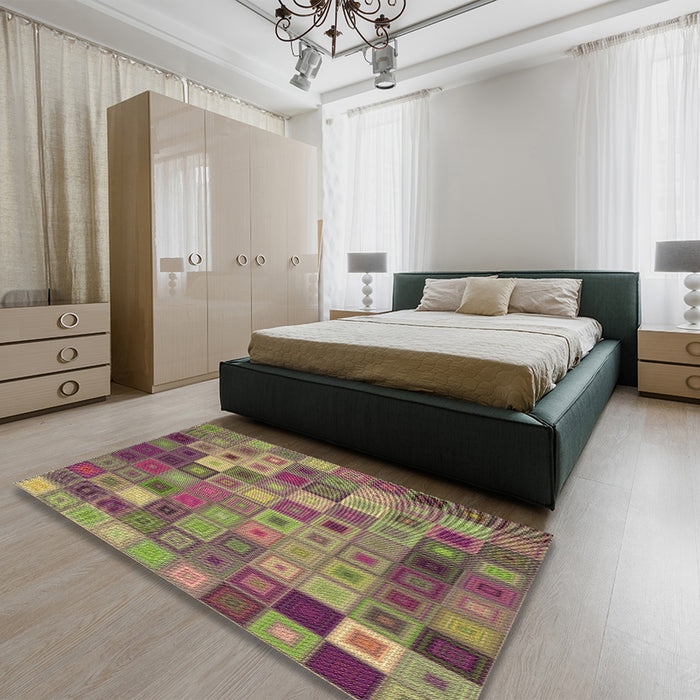 Round Machine Washable Transitional Brass Green Rug in a Office, wshpat592brn