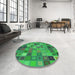 Round Patterned Forest Green Rug in a Office, pat592grn