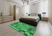 Patterned Forest Green Rug in a Bedroom, pat592grn