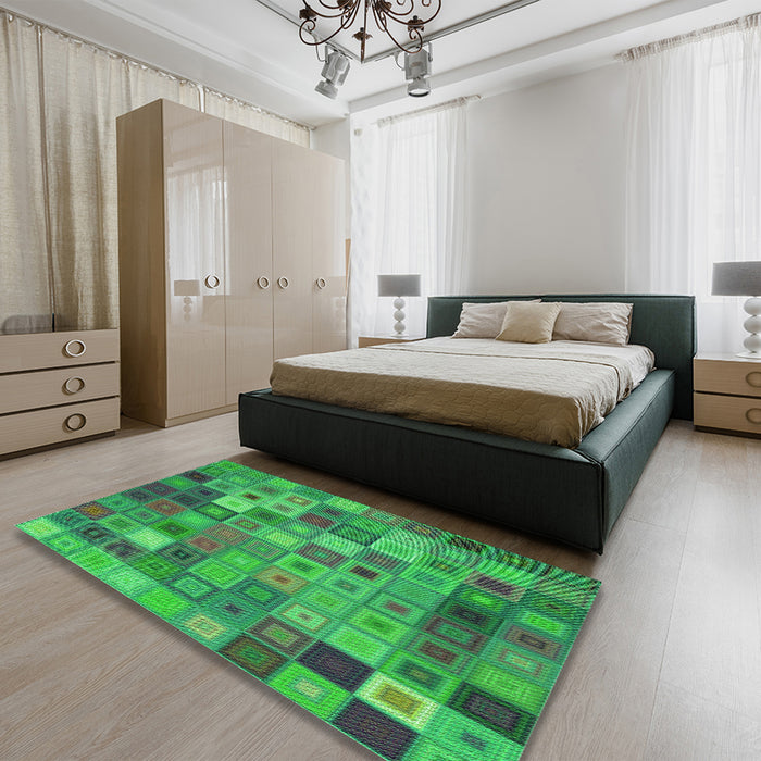 Patterned Forest Green Rug in a Bedroom, pat592grn