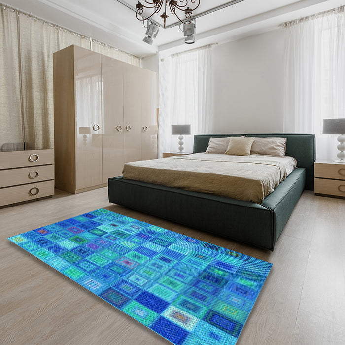 Patterned Blue Rug in a Bedroom, pat592lblu