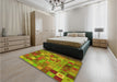 Patterned Pistachio Green Rug in a Bedroom, pat592yw