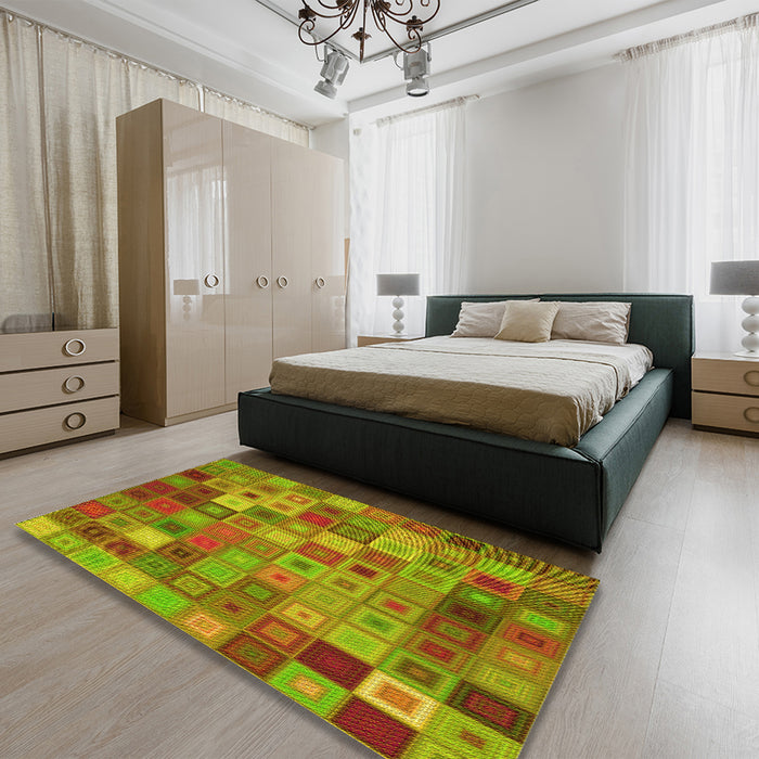 Patterned Pistachio Green Rug in a Bedroom, pat592yw