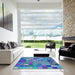 Square Machine Washable Transitional Sapphire Blue Rug in a Living Room, wshpat592