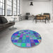 Round Patterned Sapphire Blue Modern Rug in a Office, pat592