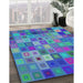 Patterned Sapphire Blue Modern Rug in Family Room, pat592