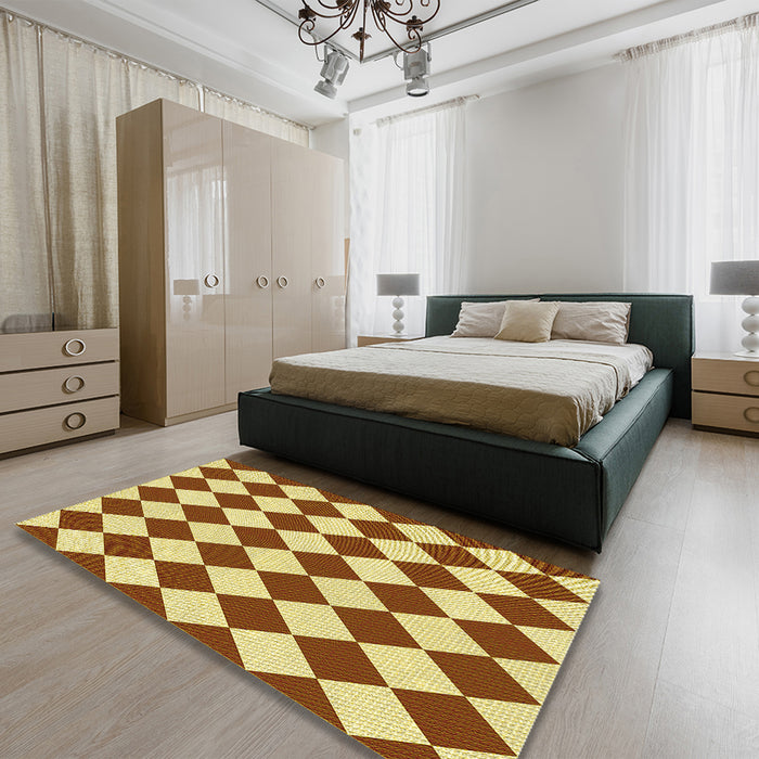 Patterned Mahogany Brown Rug in a Bedroom, pat593yw