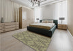 Patterned Antique Bronze Green Rug in a Bedroom, pat594brn