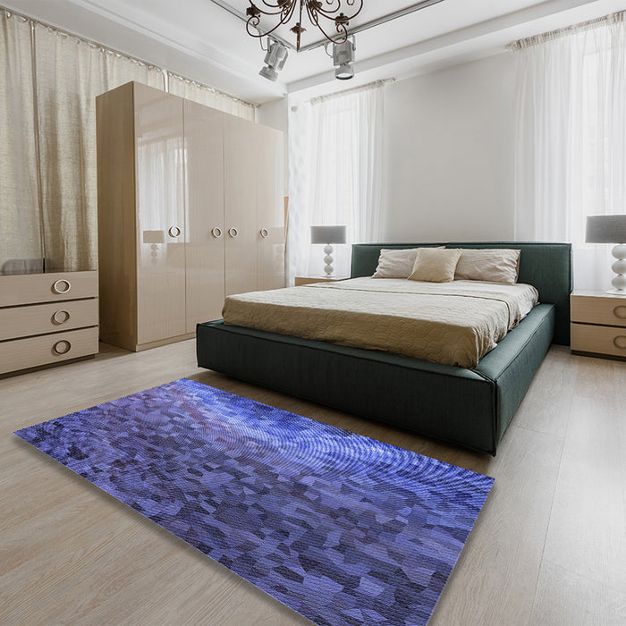 Patterned Light Slate Blue Rug in a Bedroom, pat595blu