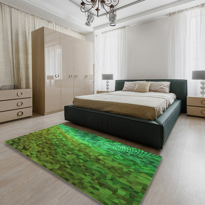 Round Machine Washable Transitional Lime Green Rug in a Office, wshpat595grn