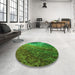 Round Patterned Lime Green Rug in a Office, pat595grn