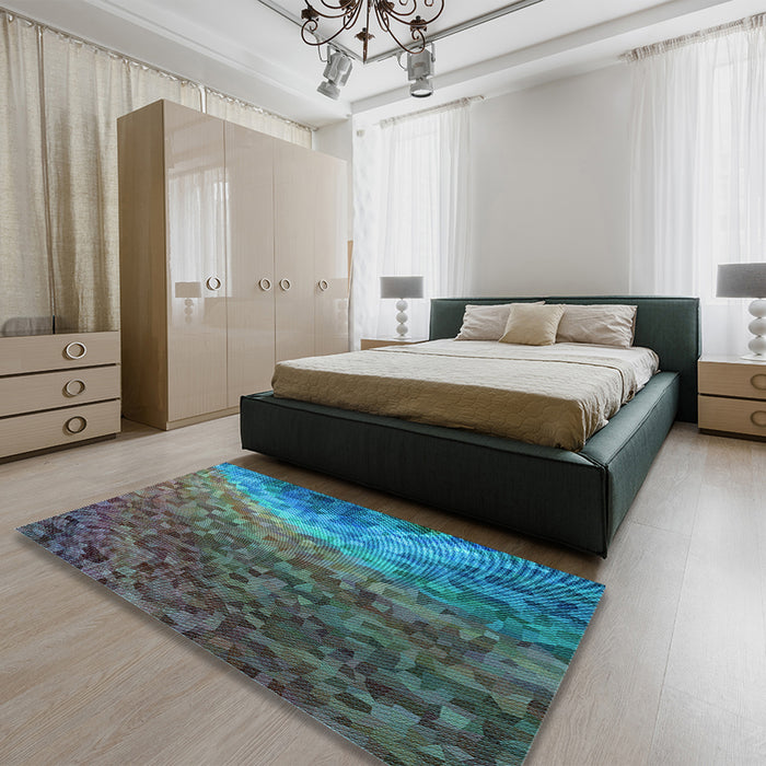 Round Machine Washable Transitional Light Sea Green Rug in a Office, wshpat595lblu