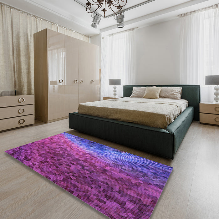 Patterned Medium Violet Red Pink Rug in a Bedroom, pat595pur