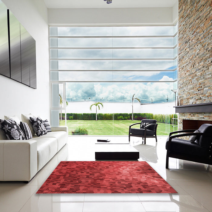 Square Patterned Red Rug in a Living Room, pat595rd