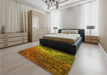 Patterned Mahogany Brown Rug in a Bedroom, pat595yw