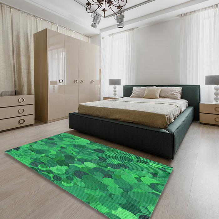 Patterned Neon Green Rug in a Bedroom, pat597grn