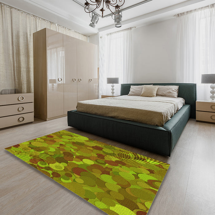 Patterned Pistachio Green Rug in a Bedroom, pat597yw