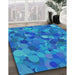 Patterned Bright Turquoise Blue Novelty Rug in Family Room, pat597