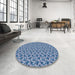 Round Machine Washable Transitional Jeans Blue Rug in a Office, wshpat598