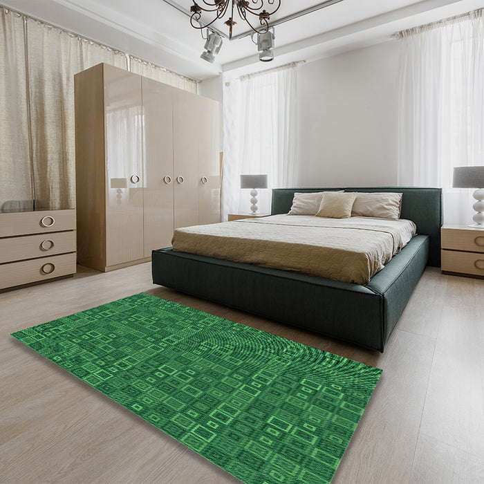 Patterned Deep Emerald Green Rug in a Bedroom, pat599grn