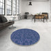 Round Machine Washable Transitional Blue Rug in a Office, wshpat599
