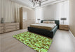 Patterned Olive Green Rug in a Bedroom, pat6grn