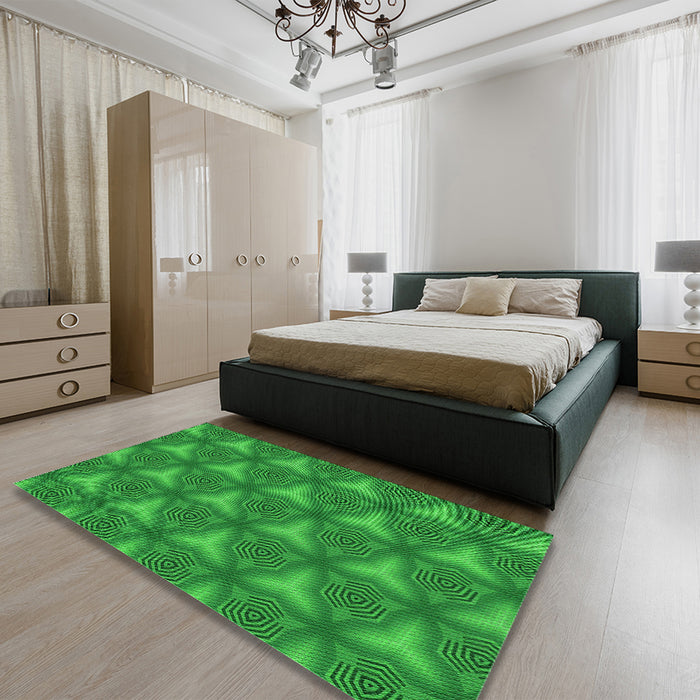 Round Machine Washable Transitional Green Rug in a Office, wshpat600grn