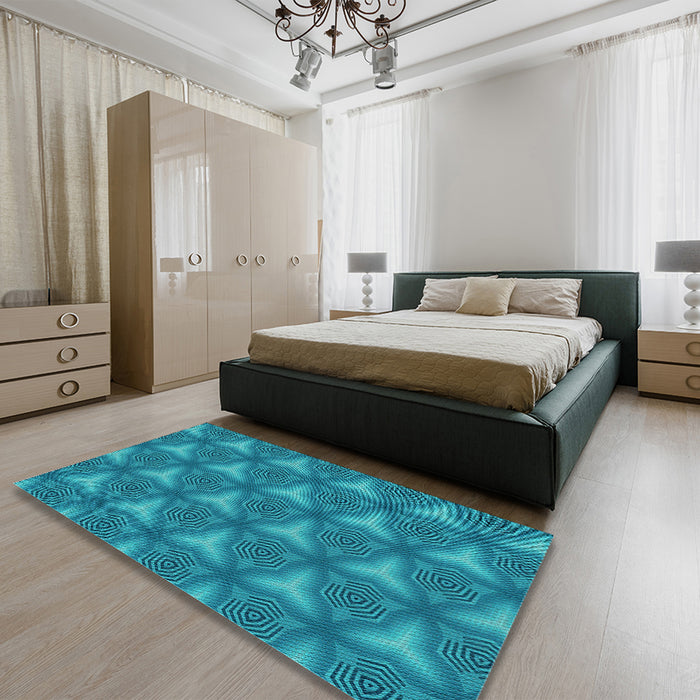 Round Machine Washable Transitional Dark Cyan Green Rug in a Office, wshpat600lblu