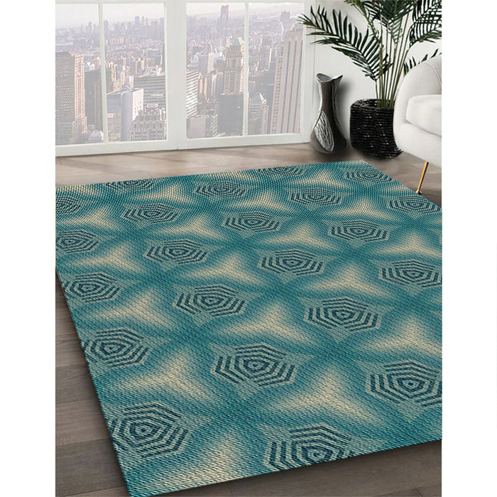 Patterned Teal Green Novelty Rug in Family Room, pat600