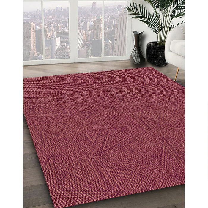 Patterned Red Rug in Family Room, pat601org