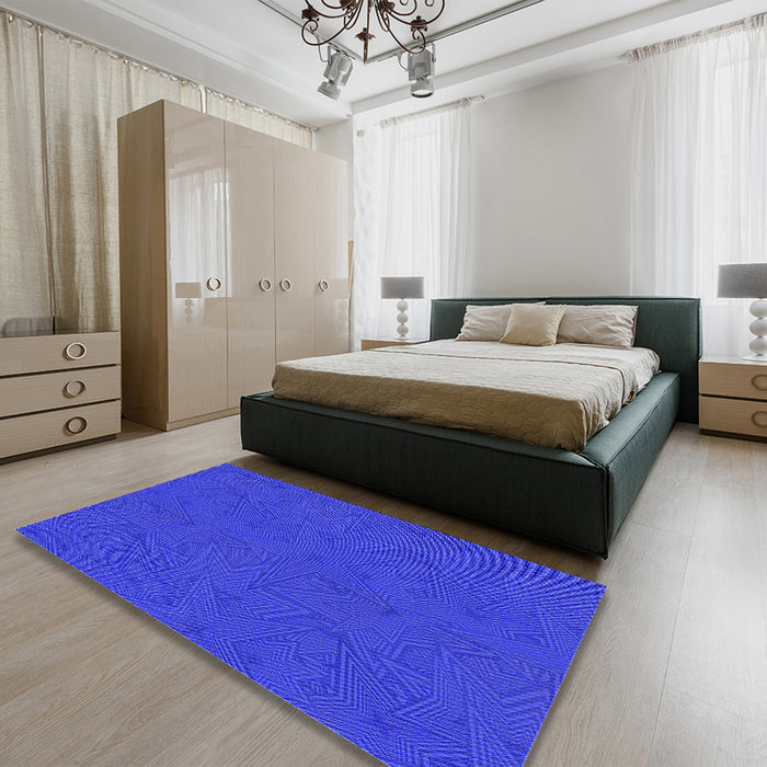 Patterned Blue Rug in a Bedroom, pat601pur