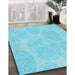 Machine Washable Transitional Bright Turquoise Blue Rug in a Family Room, wshpat602lblu