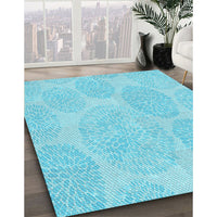 Patterned Bright Turquoise Blue Rug, pat602lblu