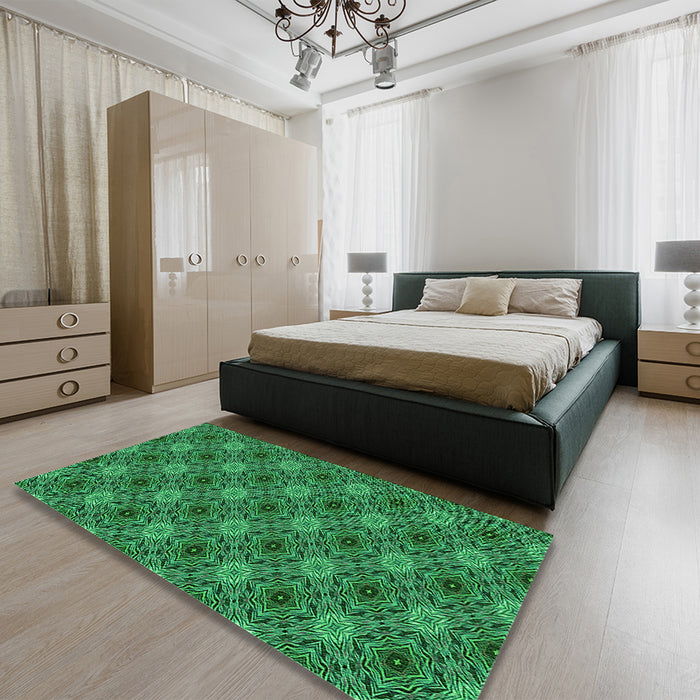 Patterned Deep Emerald Green Rug in a Bedroom, pat603grn