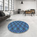 Round Machine Washable Transitional Lapis Blue Rug in a Office, wshpat603