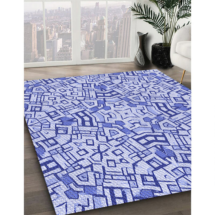 Patterned Blue Rug in Family Room, pat604blu
