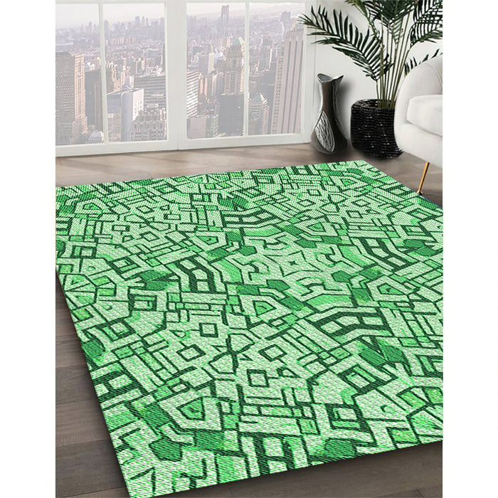 Patterned Green Rug in Family Room, pat604grn
