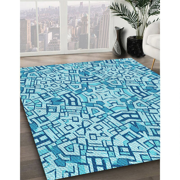 Patterned Blue Rug in Family Room, pat604lblu