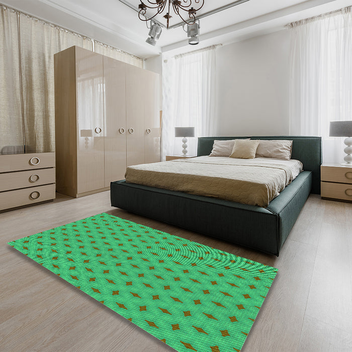 Patterned Spring Green Rug in a Bedroom, pat606grn