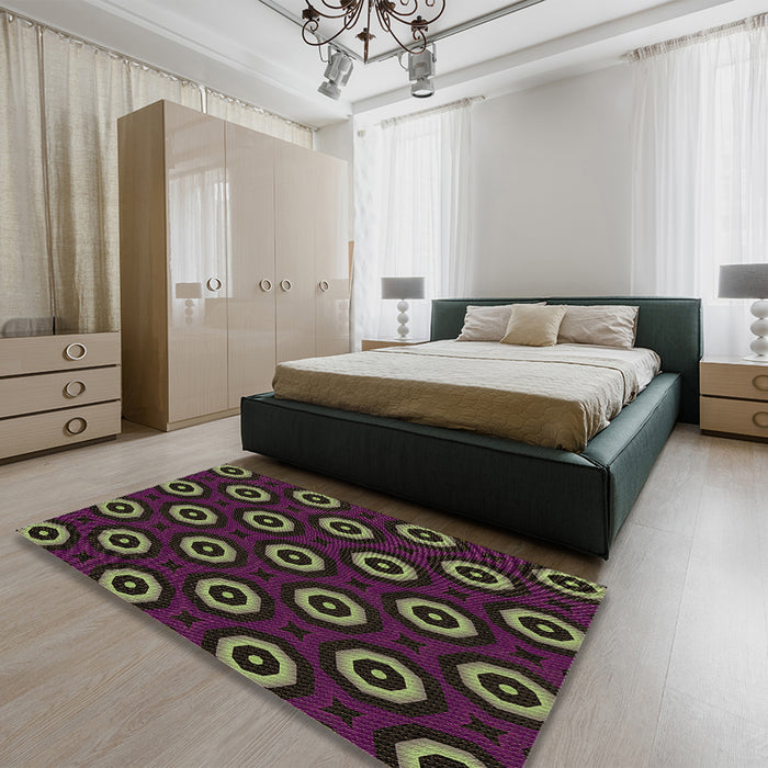 Patterned Purple Lily Purple Rug in a Bedroom, pat607brn